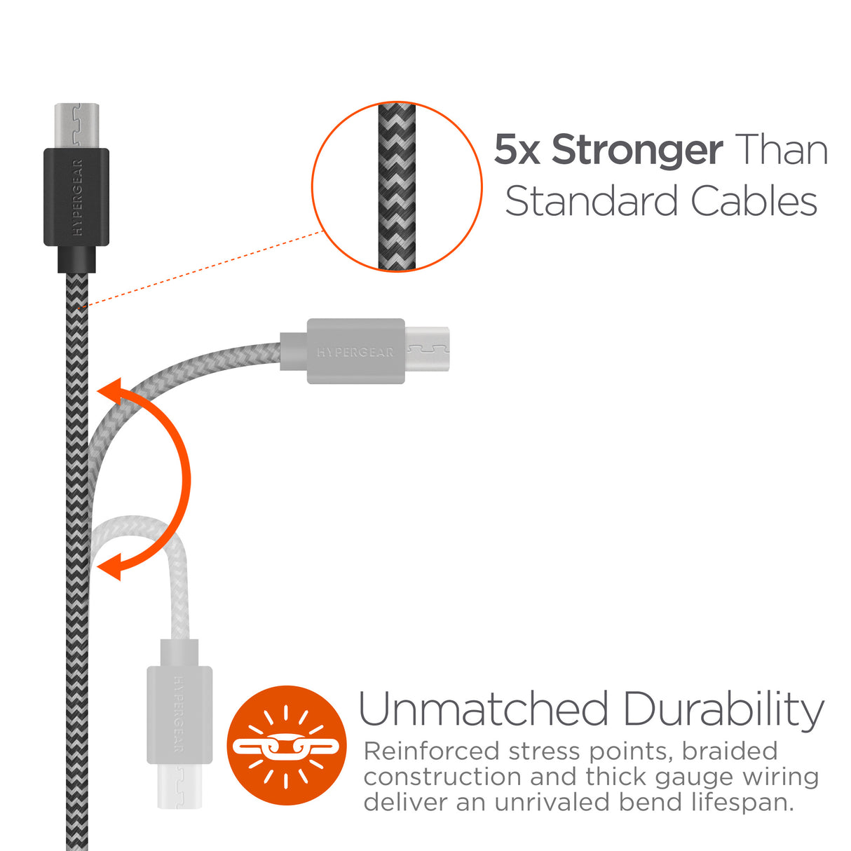 #Hypergear Micro USB ladekabel Ekstra stærk 120cm Black