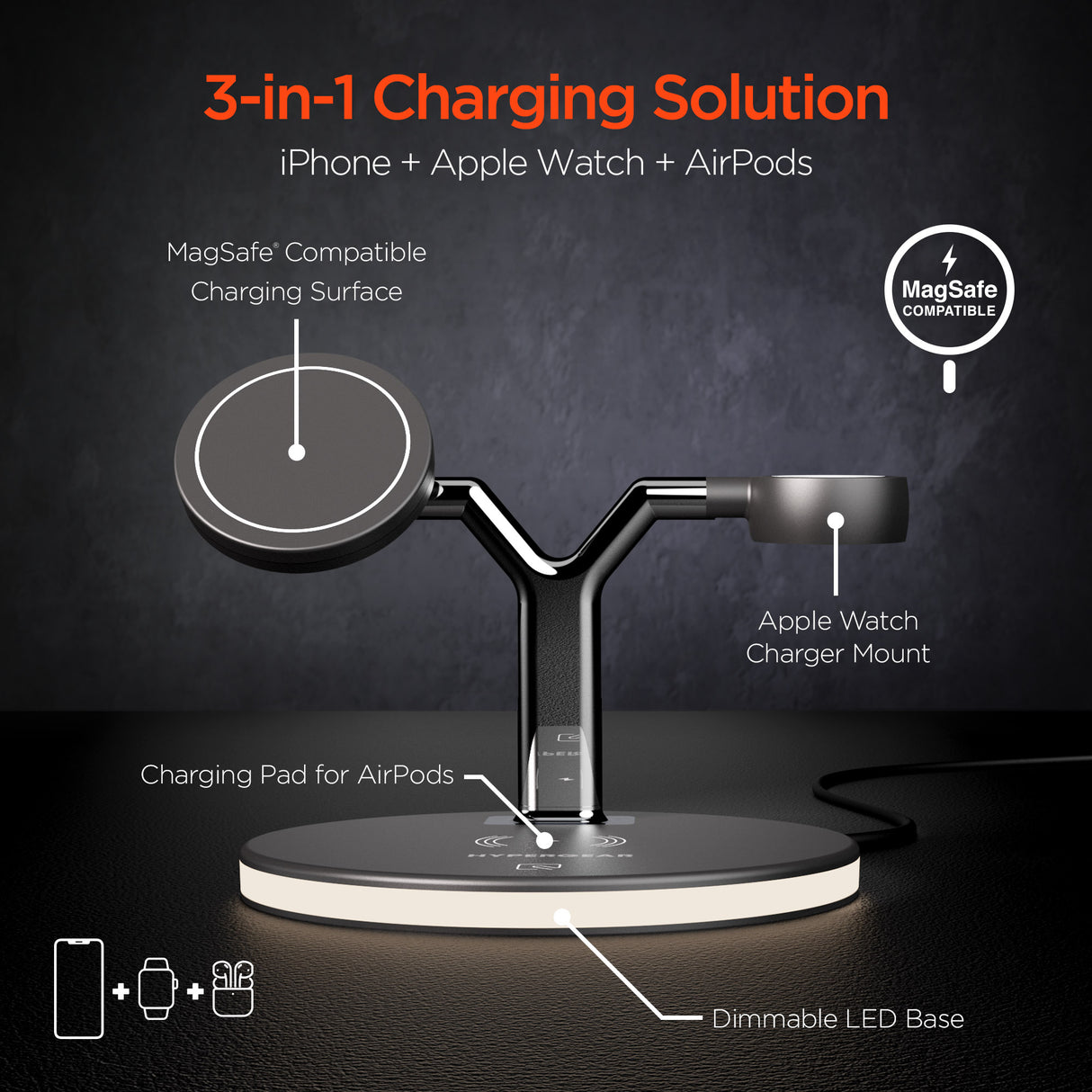 #HyperGear MaxCharge 3-i-1 trådløs ladestation