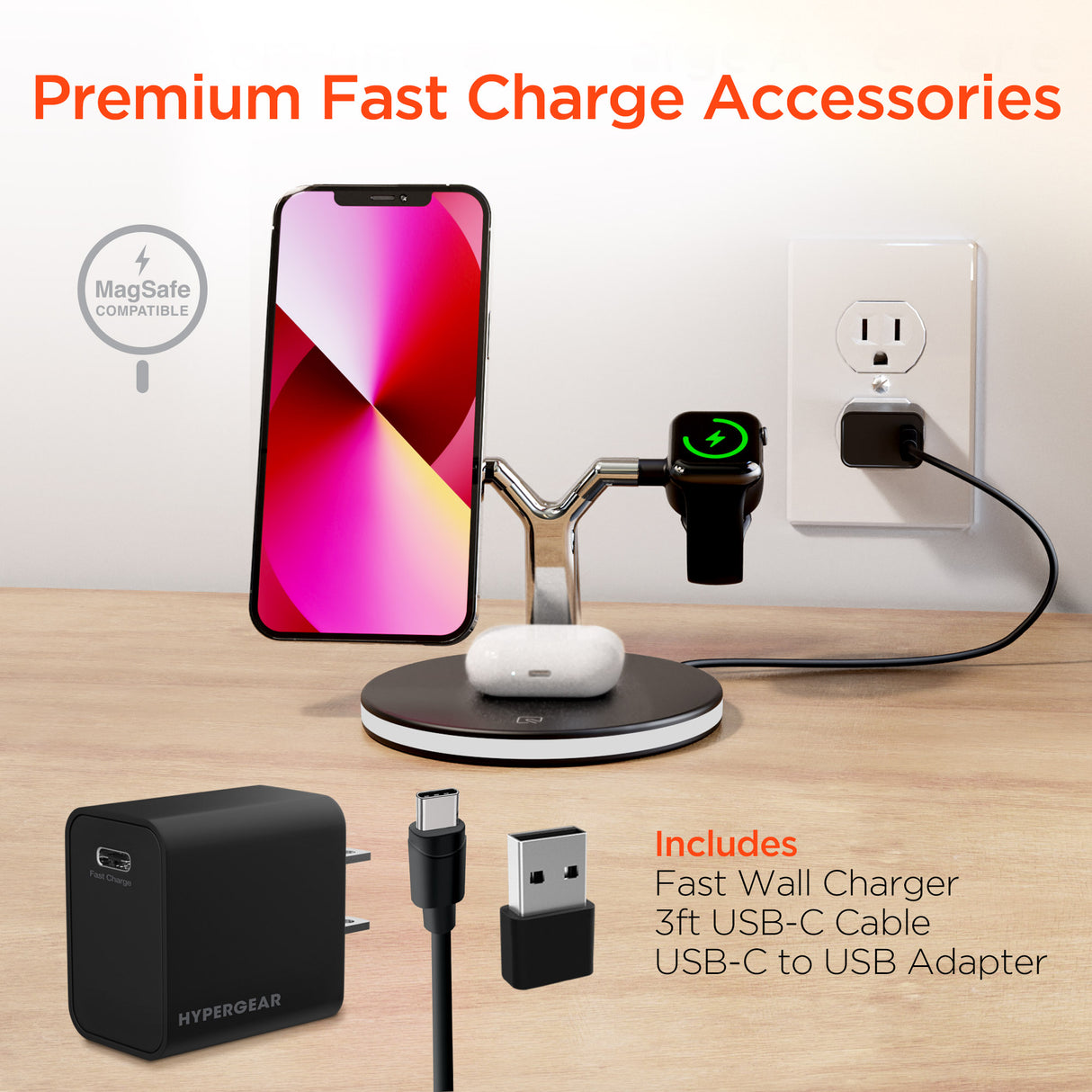 #HyperGear MaxCharge 3-i-1 trådløs ladestation