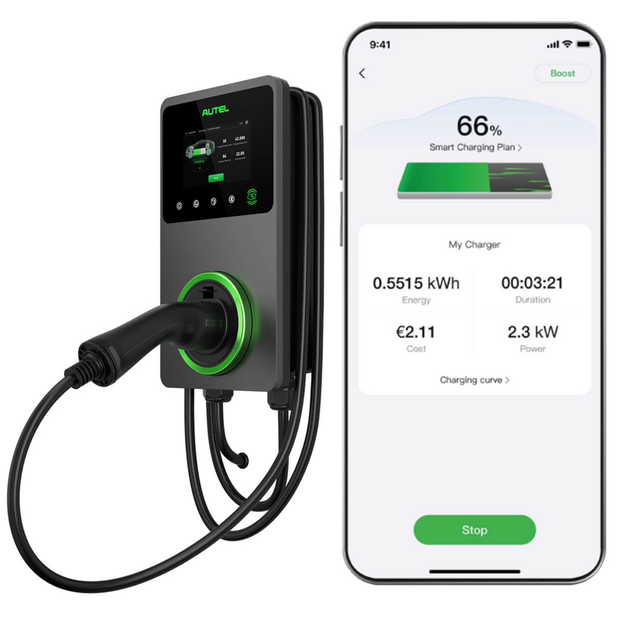 Autel Maxicharger 22kW med kabel 4G 3F/32A - Mørkegrå