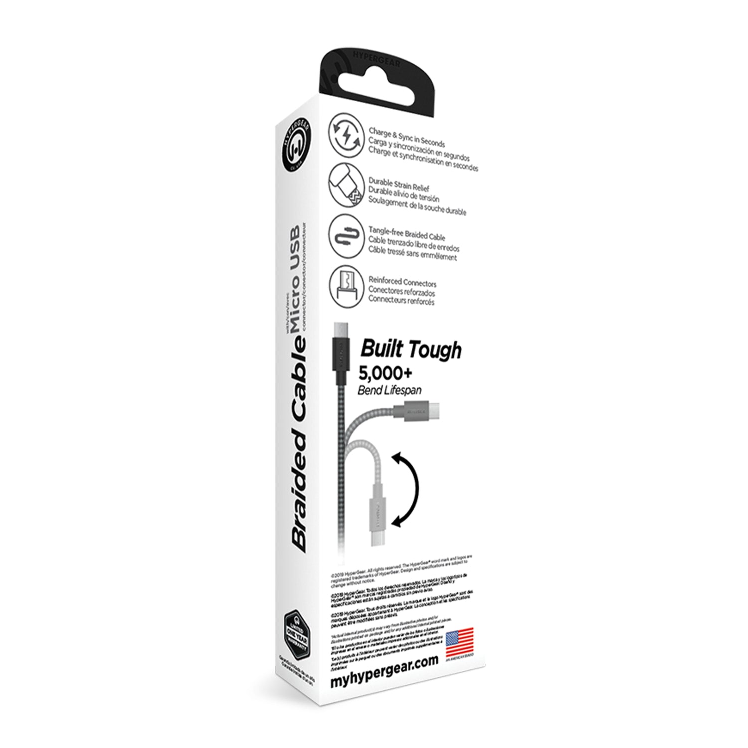 #Hypergear Micro USB ladekabel Ekstra stærk 120cm Black