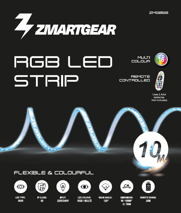 Zmartgear LED Strip Color RGB 10m inkl. sort controler